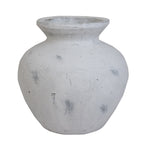 Thicklip Vase on a white background, showing its rounded body, flared neck and pale distressed finish.