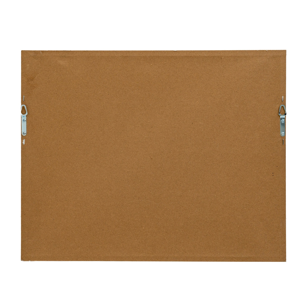 Rear view of the landscape frame with a plain brown backing panel and a metal hanging bracket near each side.