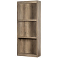 Angled view of the brown Threebay Backpanel Shelving Unit, showing three open bays and its broad right side.