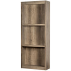 Angled view of the brown Threebay Backpanel Shelving Unit, showing three open bays and its broad right side.
