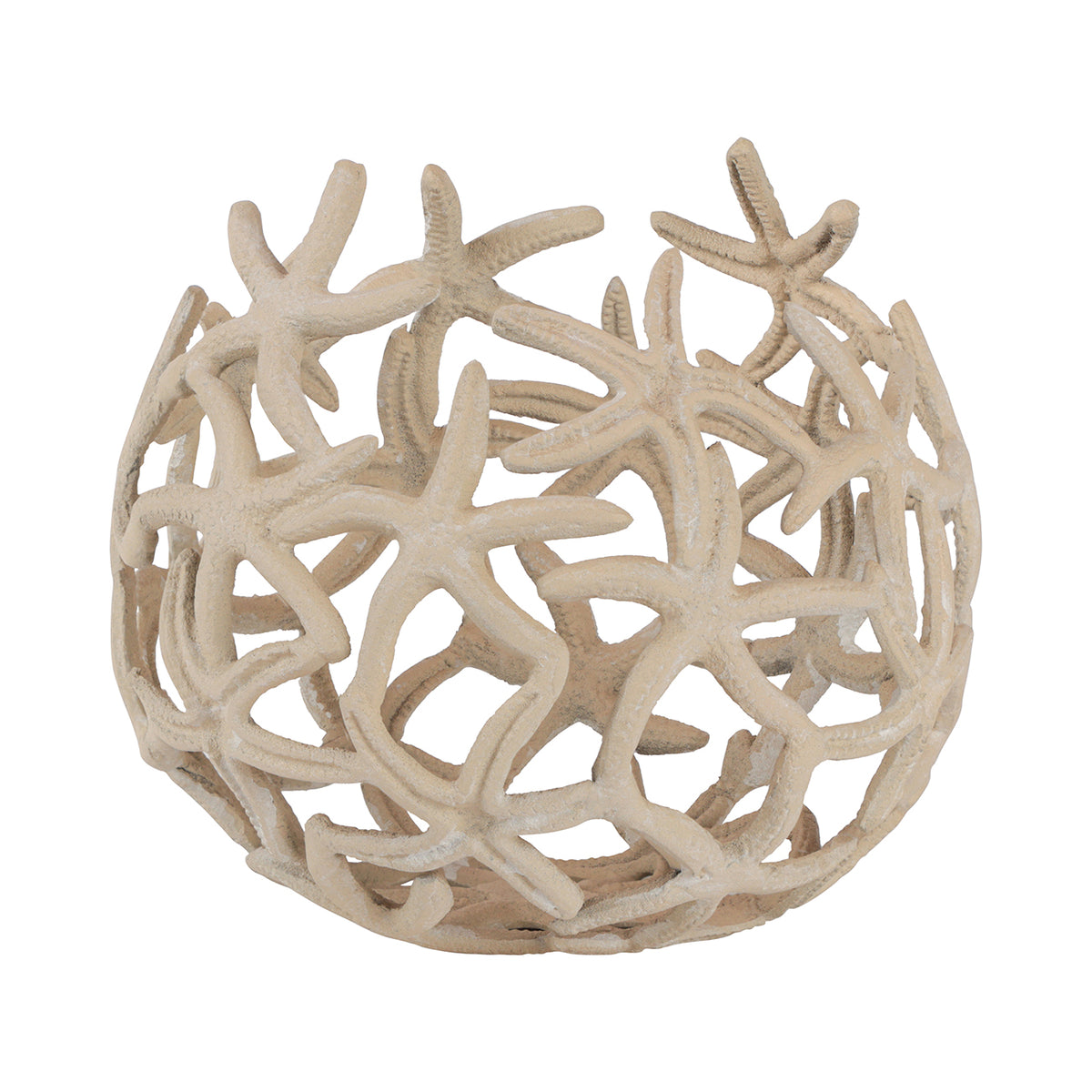 Beige decorative bowl with overlapping starfish sides, open lattice and an irregular raised rim.