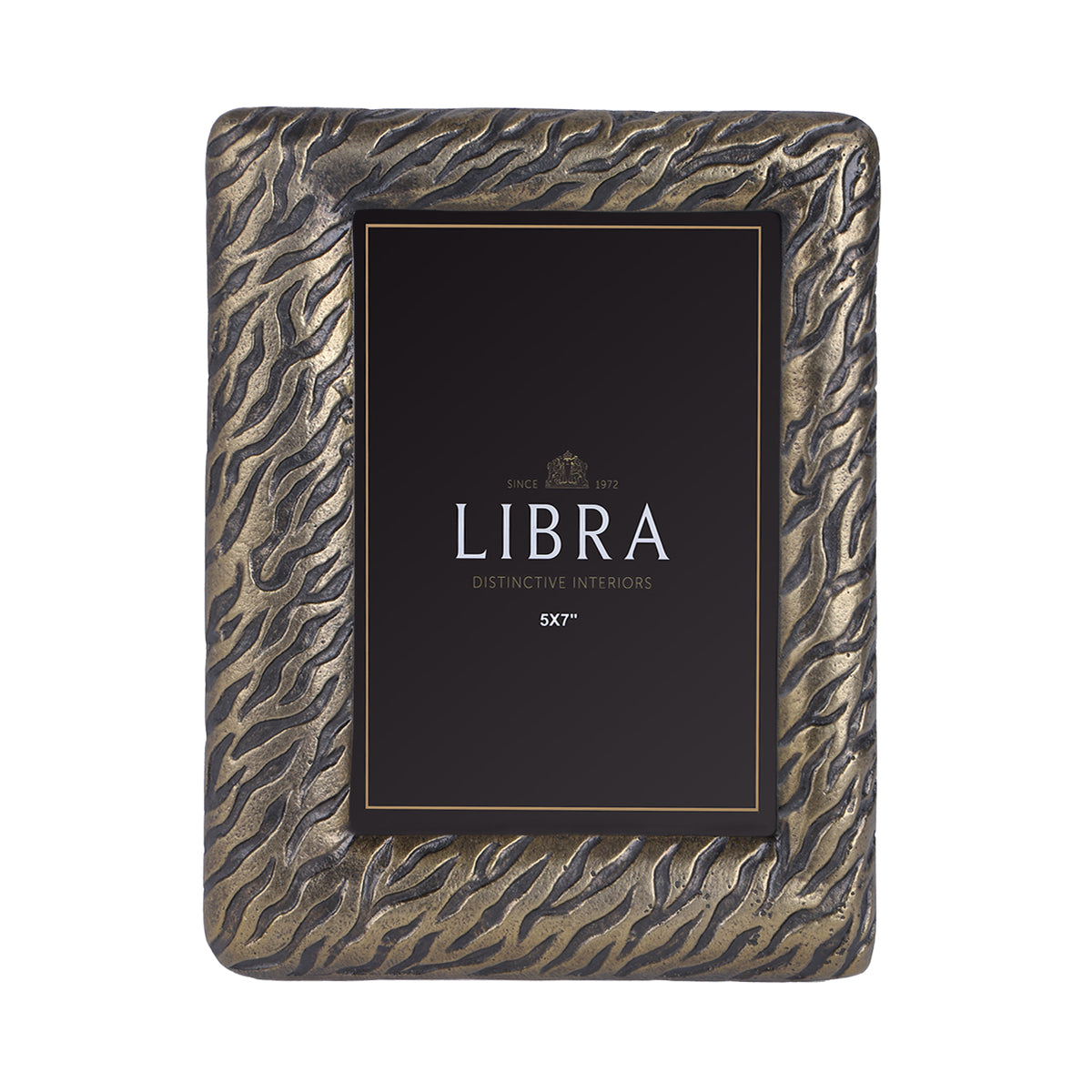 Front view of the portrait photo frame showing its textured striped surround and gently rounded corners.