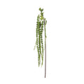 Artificial amaranthus stem with a brown-toned stalk, green leaves at the top and long textured strands hanging down against a white background.