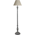 Turned Interval Floor Lamp with a pale tapered shade, slender grey stem, rounded decorative sections and circular foot on a white background.
