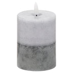 Short cylindrical LED candle on a white background, with a pale mottled upper half, darker grey lower half and white flame-shaped tip.