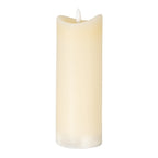 Tall cream LED candle against a white background, with an uneven concave rim and white flame-shaped centre.