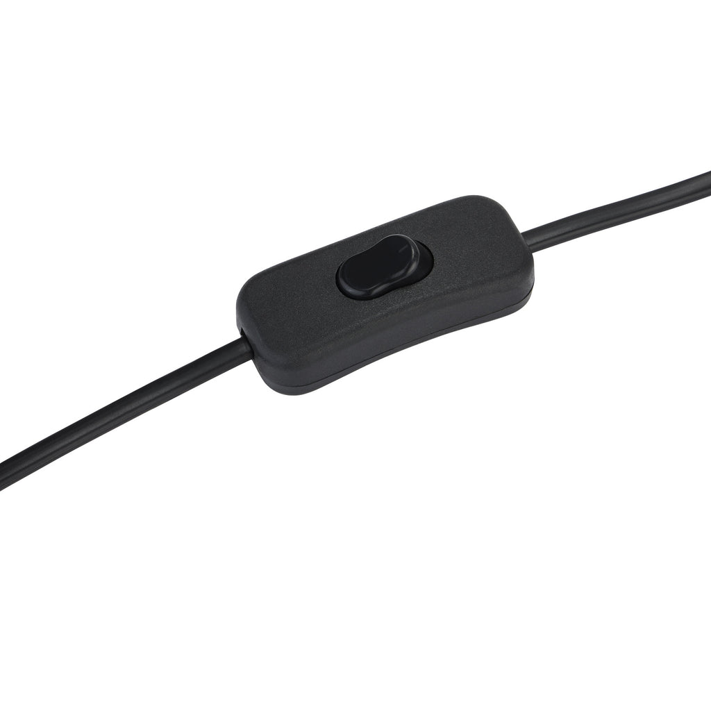 Black inline rocker switch on a black cord, shown diagonally against a white background.