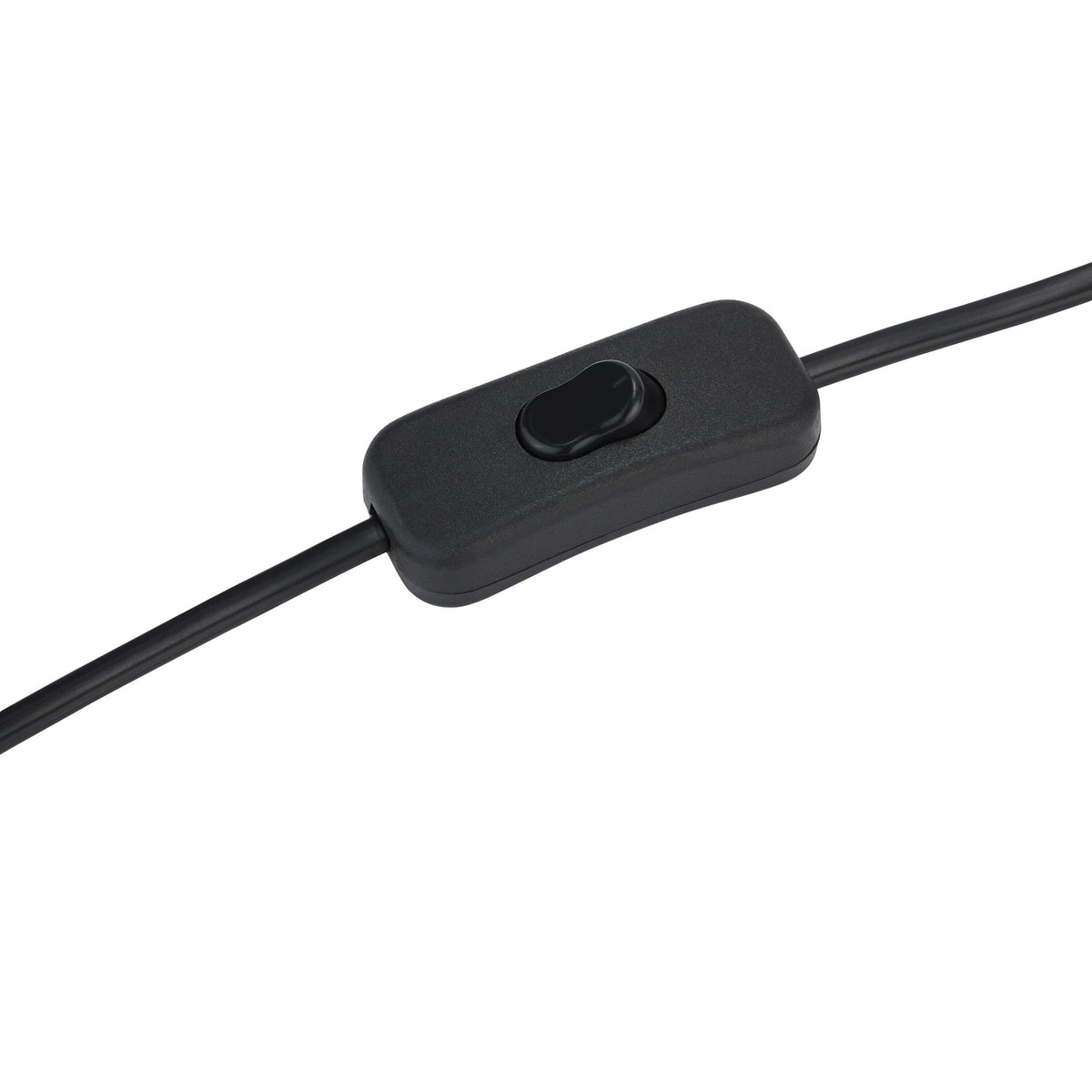 Black inline rocker switch on a black cord, shown diagonally against a white background.