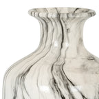 Close-up of the vase neck and broad shoulder, showing flowing charcoal lines and light reflections on the glossy surface.