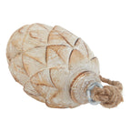Angled close-up of the ornament's overlapping scales, showing the pale wash, darker brown edges and rope knot through a silver-coloured eye.