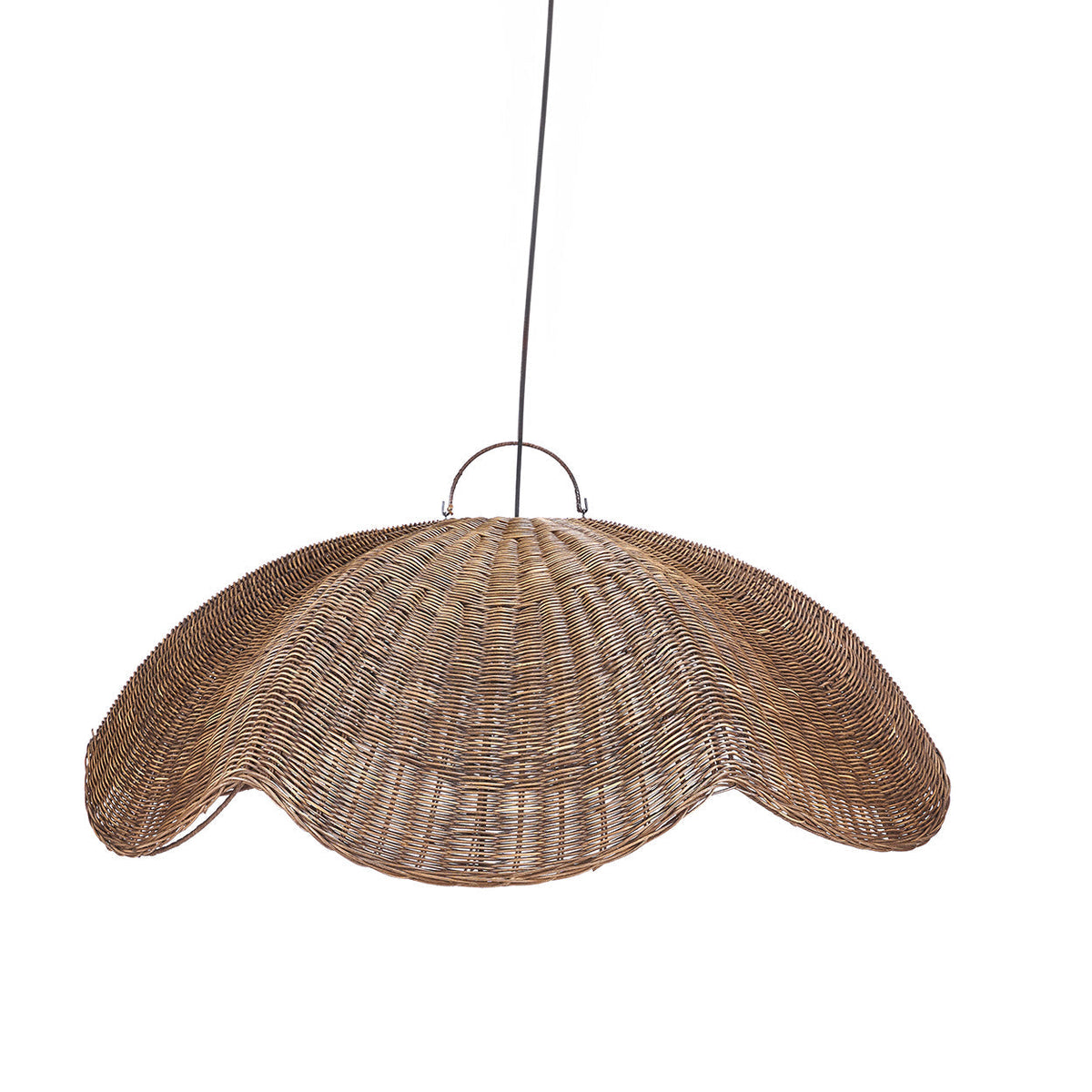 Wave Rattan Pendant Light – Dark Walnut, Large — front product view