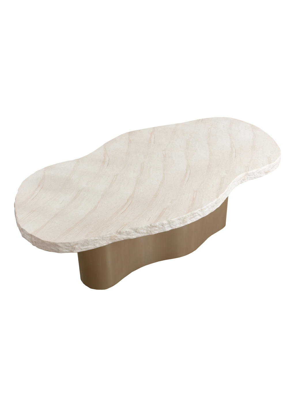 View from above of the Waveline table's irregular cream top, pale stone-effect markings and textured perimeter.