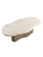 View from above of the Waveline table's irregular cream top, pale stone-effect markings and textured perimeter.