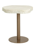 Cream bistro table with a thick wavy-edged top, antique brass pedestal and circular base against a white background.