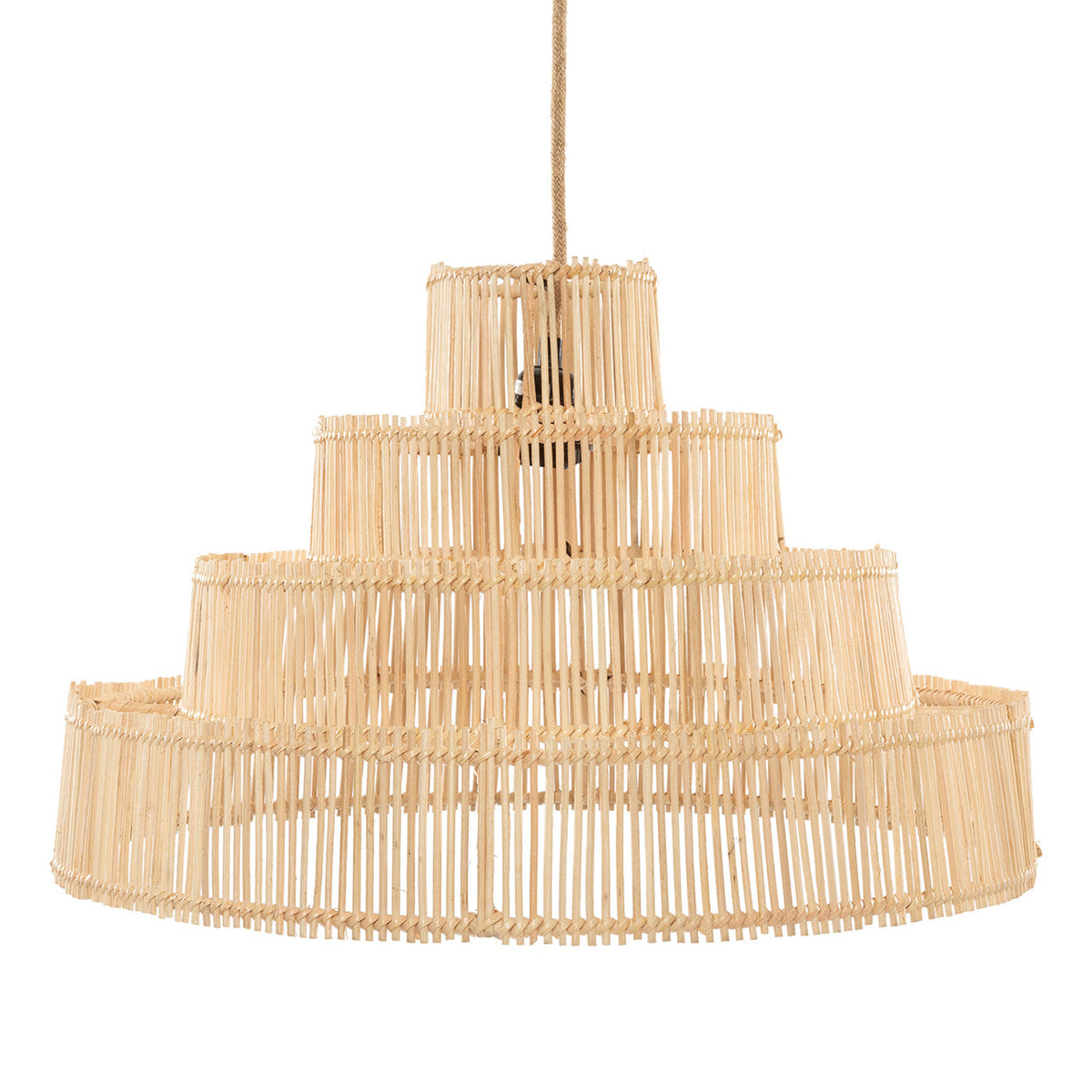 Wedding Cake Rattan Pendant Light – Natural, Medium — front product view