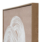 Angled detail of the upper white arches and pale brown woven surface beside the grain-patterned right edge of the frame.
