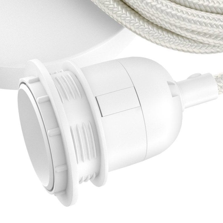 White Cotton Ceiling Lamp Fitting – Single — white E27 socket close-up