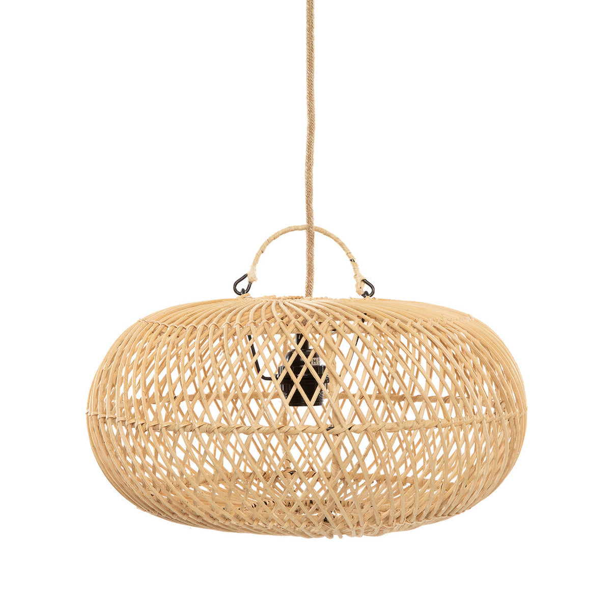 Wholly Rattan Pendant Light – Natural, Small — front suspended product view
