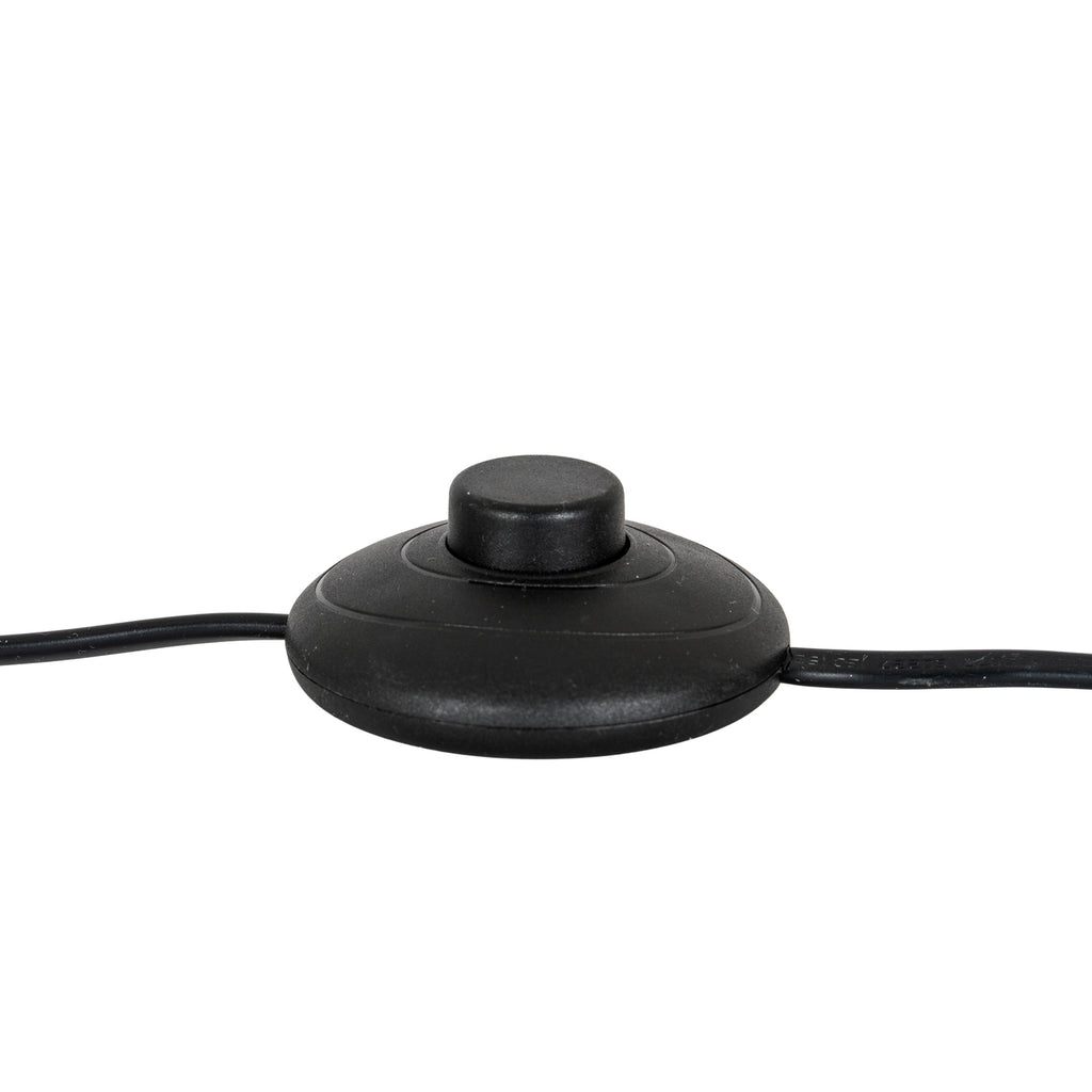 Round black foot switch with a raised central button and black cable extending from either side.