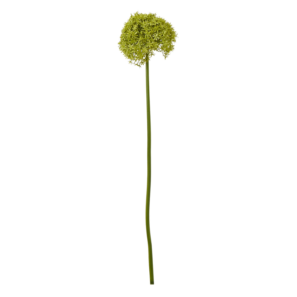 Green artificial flower stem shown in full against white, with a rounded starfloret head and long slender stem.