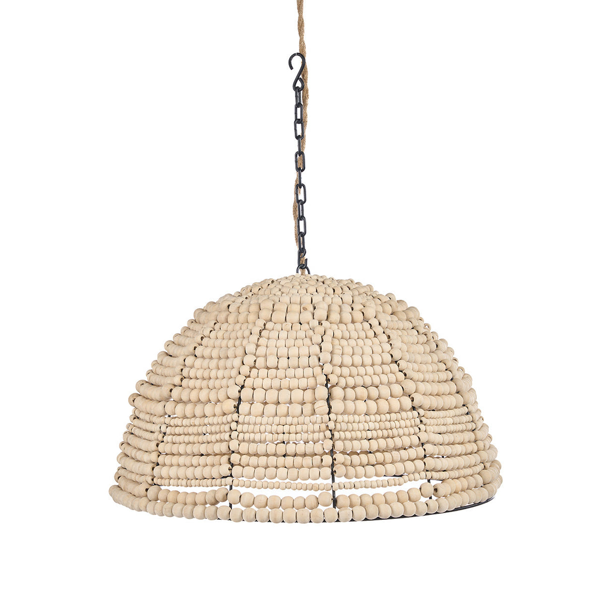 Wooden Bead Dome Pendant Light – Natural — front product view