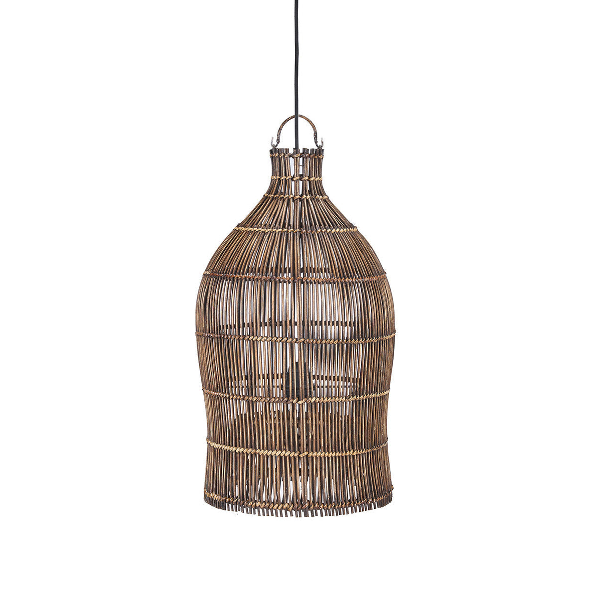 Woven Bell Bamboo Pendant Light – Dark Walnut, Small — front product view