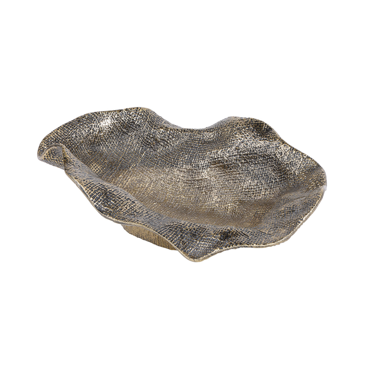 Woven Line decorative bowl viewed from above at an angle, showing its shallow interior and uneven folded rim.
