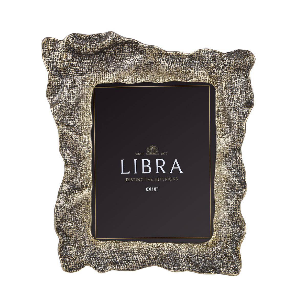 Front view of the portrait photo frame with a broad, irregular border and dark recesses in the woven pattern.